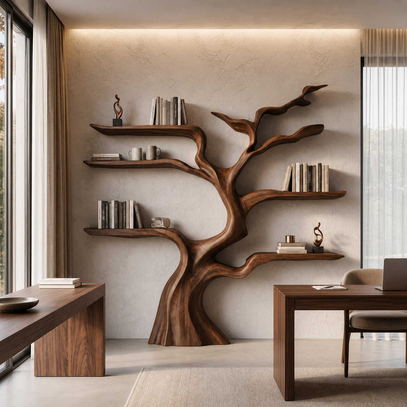 Nature Inspired Tree Bookshelf With Floating Wooden Shelves For Living Room Decor - product view 7