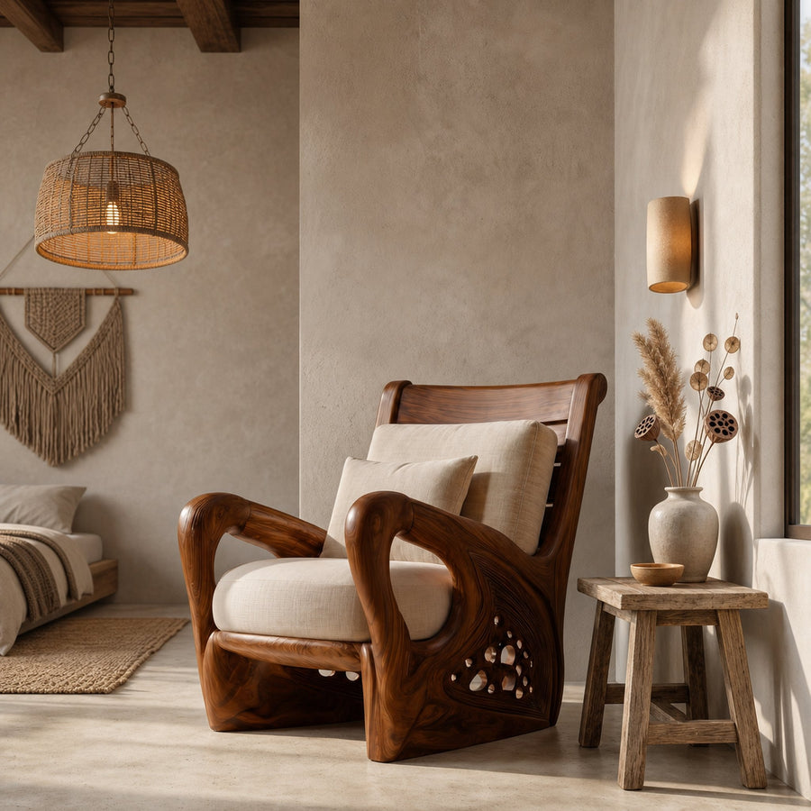 Nature Inspired Wooden Armchair For Living Room Relaxation And Comfort