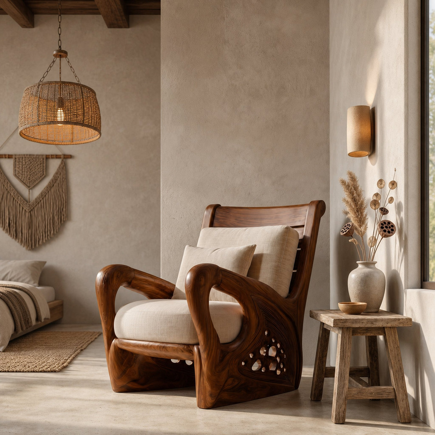 Nature Inspired Wooden Armchair For Living Room Relaxation And Comfort