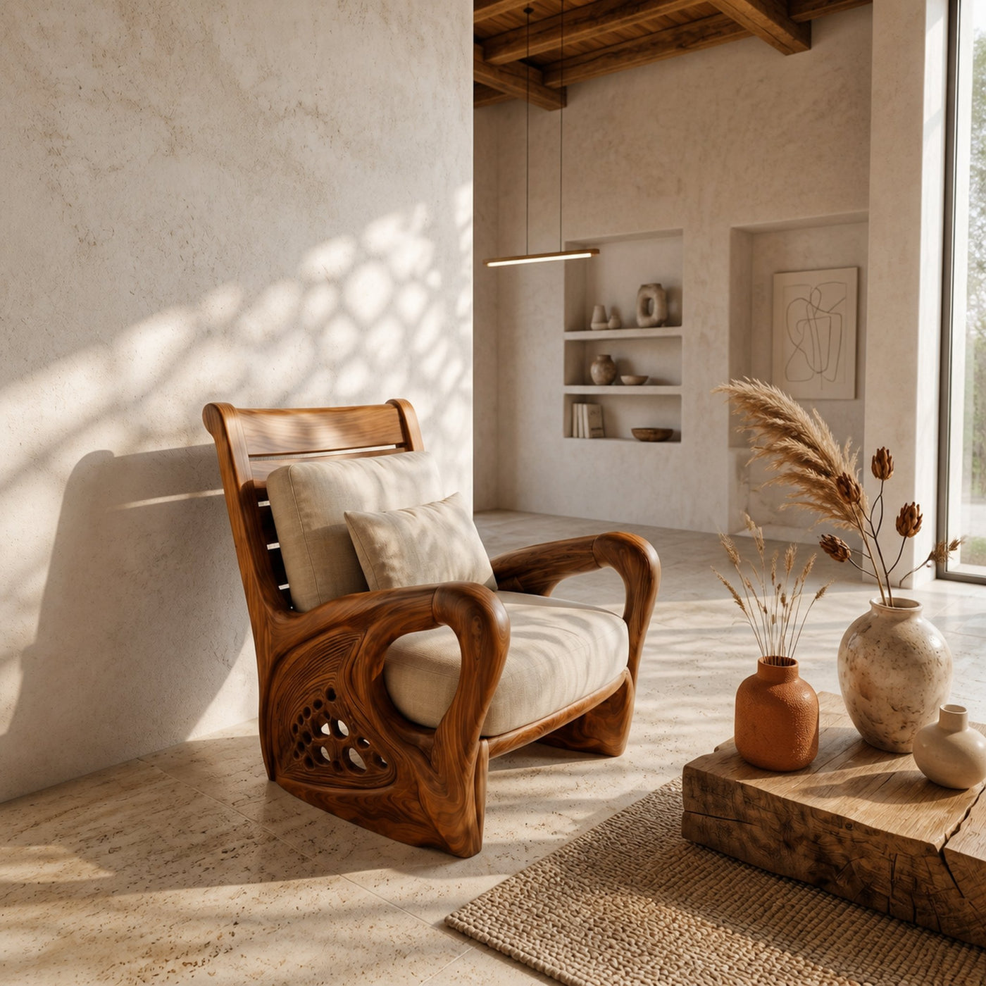 Nature Inspired Wooden Armchair For Living Room Relaxation And Comfort - product view 3
