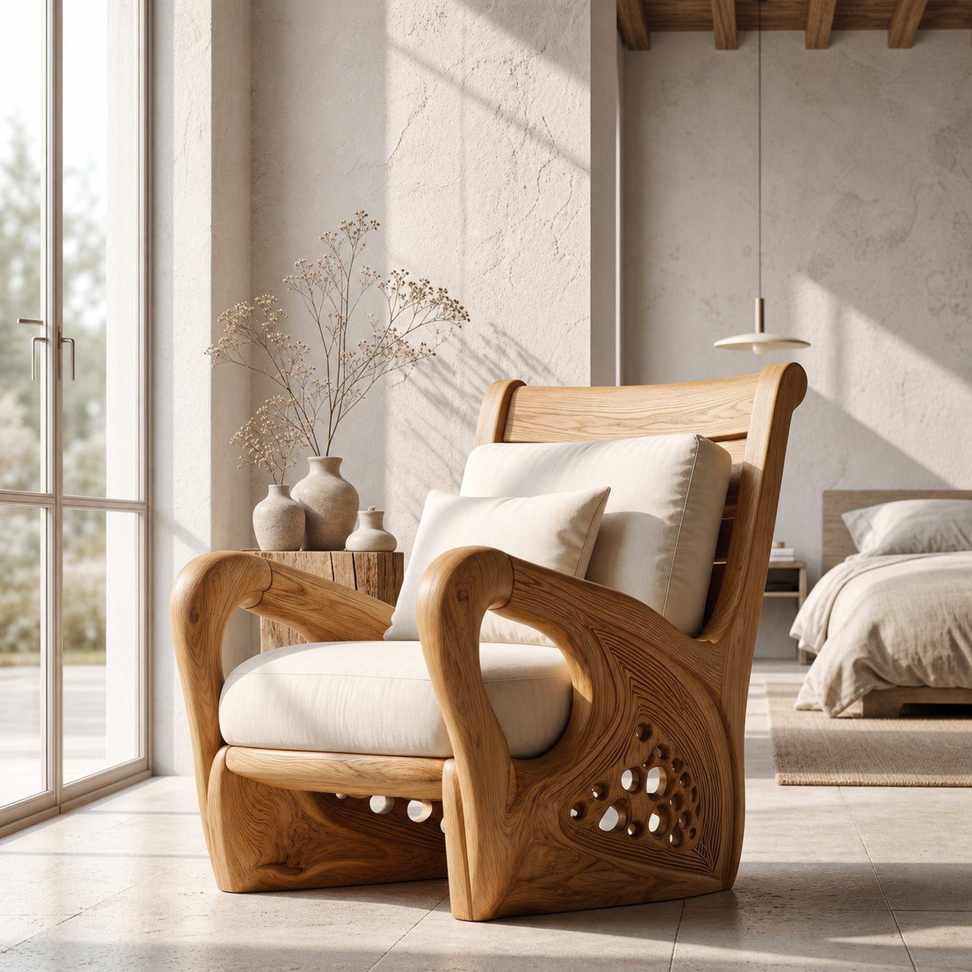 Nature Inspired Wooden Armchair For Living Room Relaxation And Comfort - product view 5