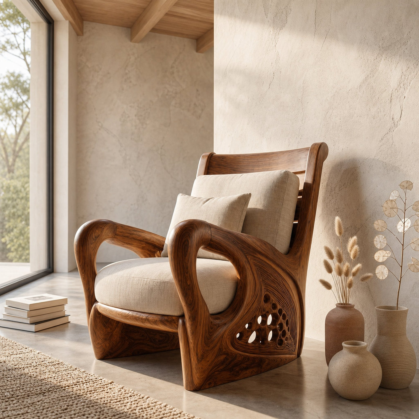 Nature Inspired Wooden Armchair For Living Room Relaxation And Comfort - product view 6