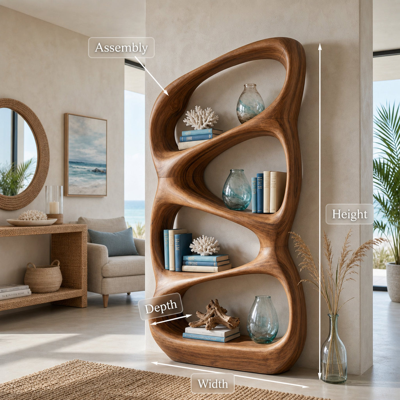 Nature Inspired Wooden Bookshelf With Organic Form For Contemporary Living - product view 8