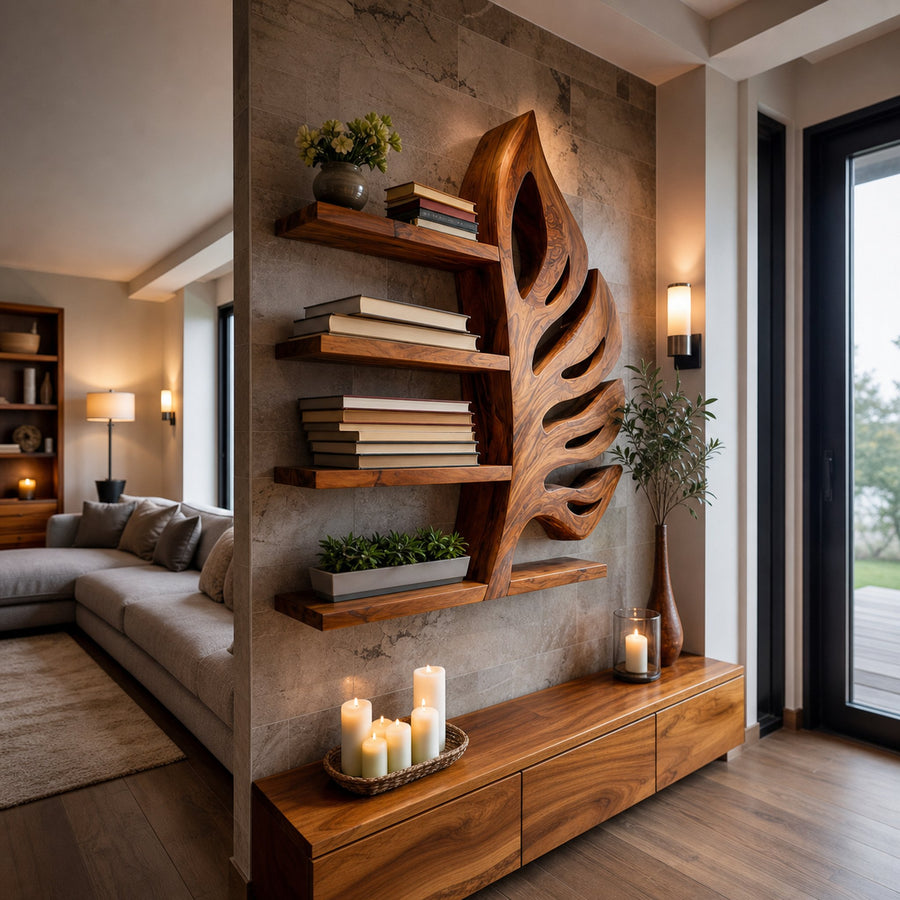 Nature Inspired Wooden Leaf Bookshelf For Modern Interior