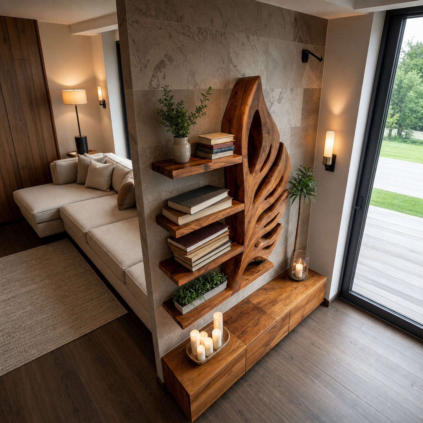 Nature Inspired Wooden Leaf Bookshelf For Modern Interior - product view 7