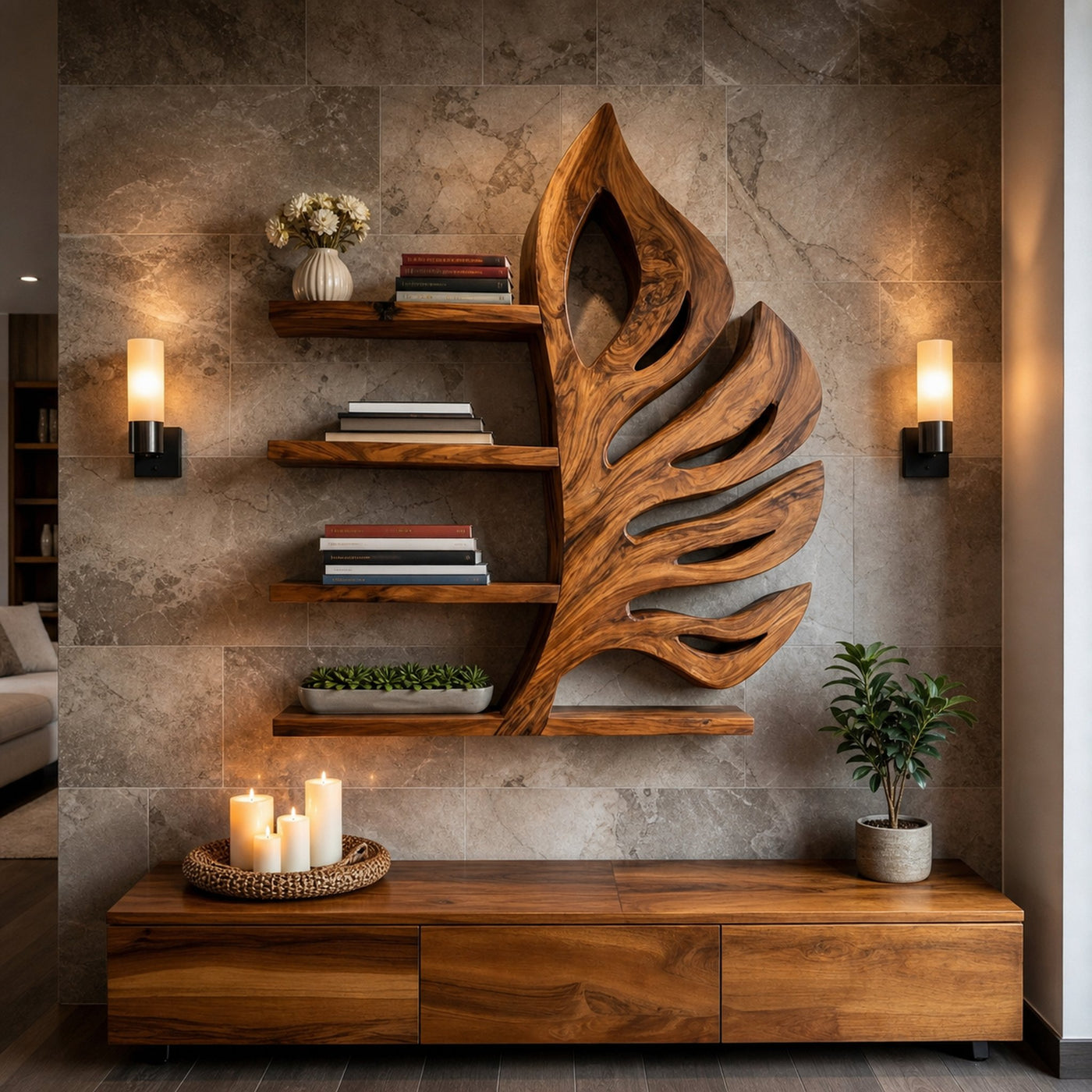 Nature Inspired Wooden Leaf Bookshelf For Modern Interior - product view 8