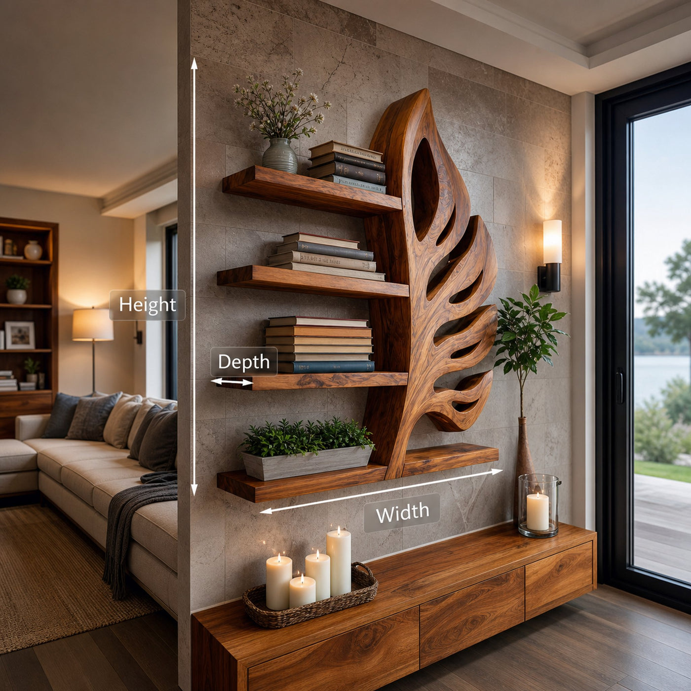 Nature Inspired Wooden Leaf Bookshelf For Modern Interior - product view 9