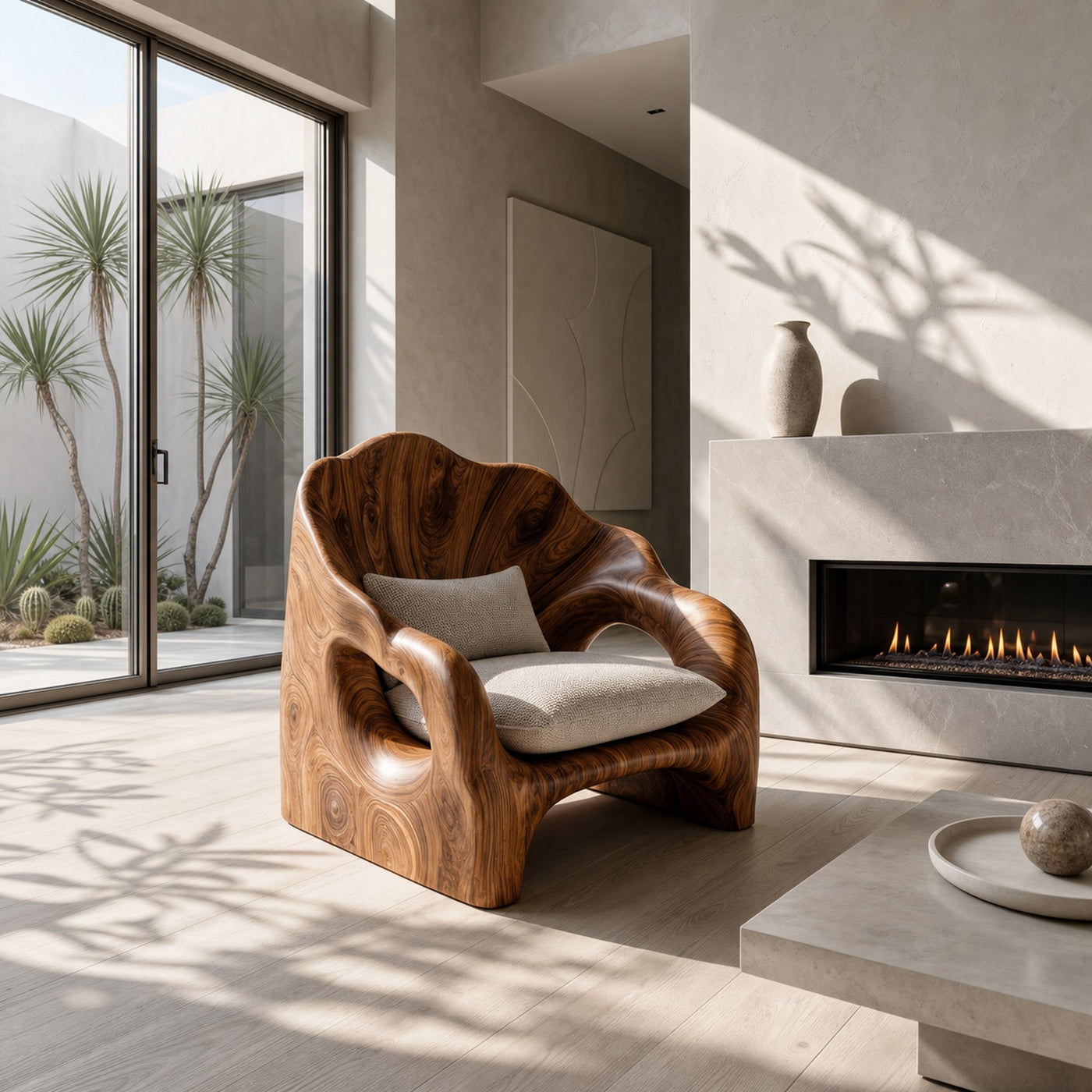 Organic Accent Chair With Artistic Wood Frame For Living Room - product view 3
