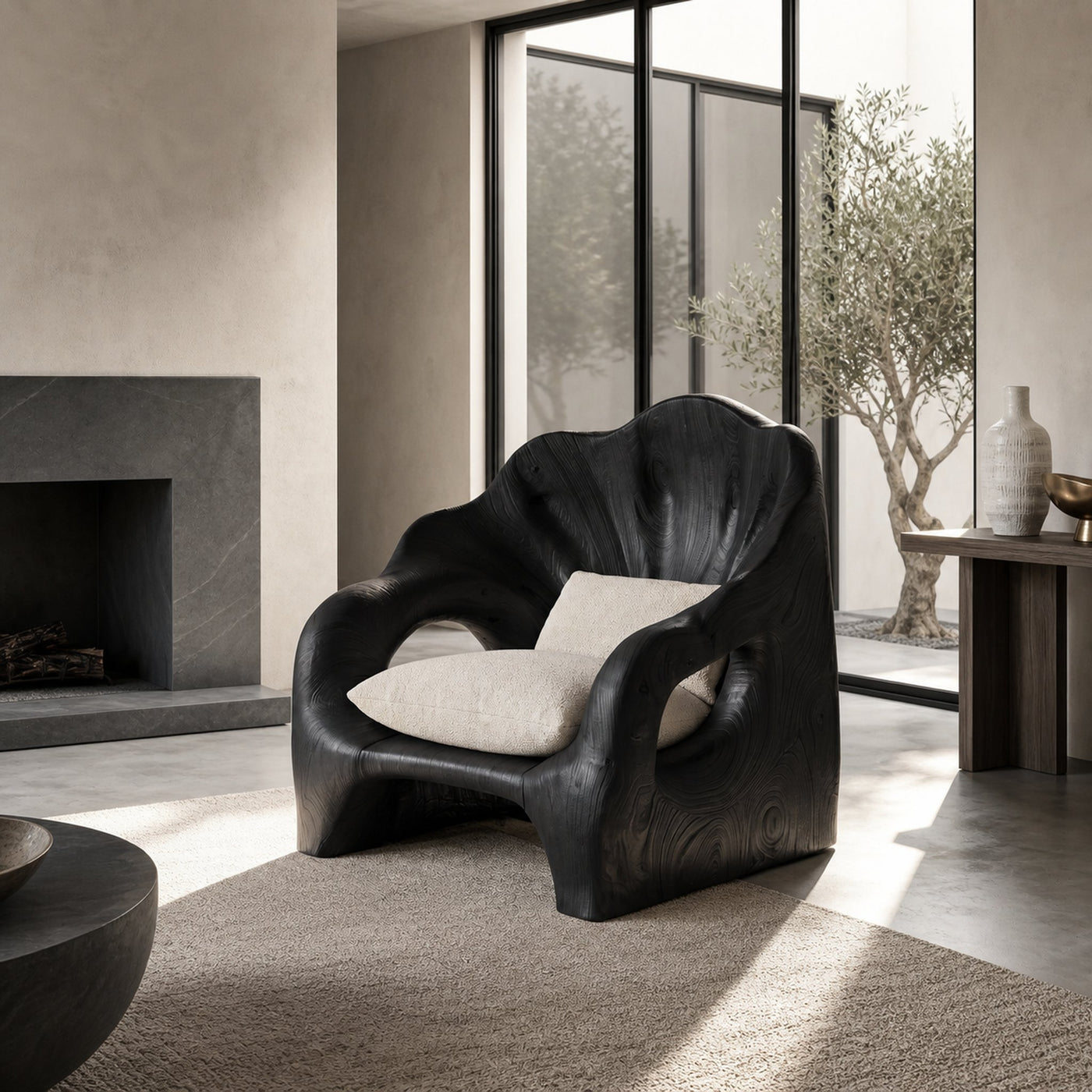 Organic Accent Chair With Artistic Wood Frame For Living Room - product view 4