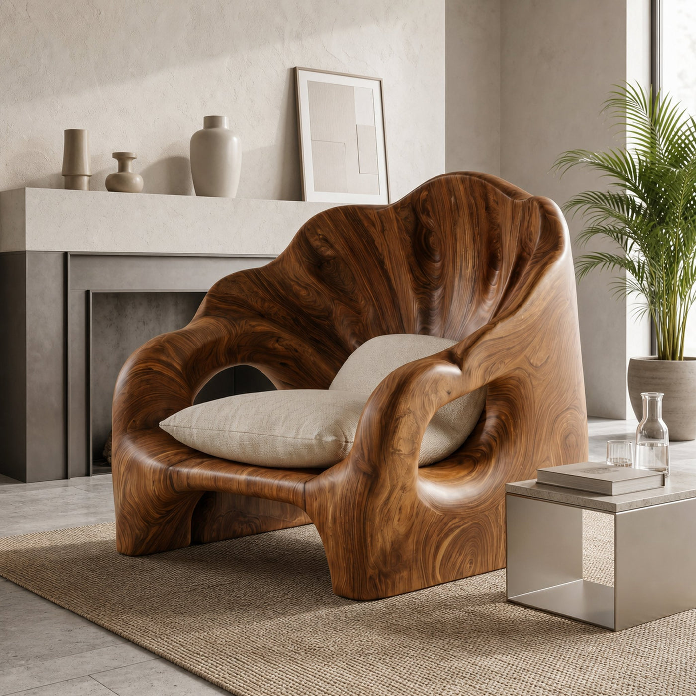 Organic Accent Chair With Artistic Wood Frame For Living Room - product view 6