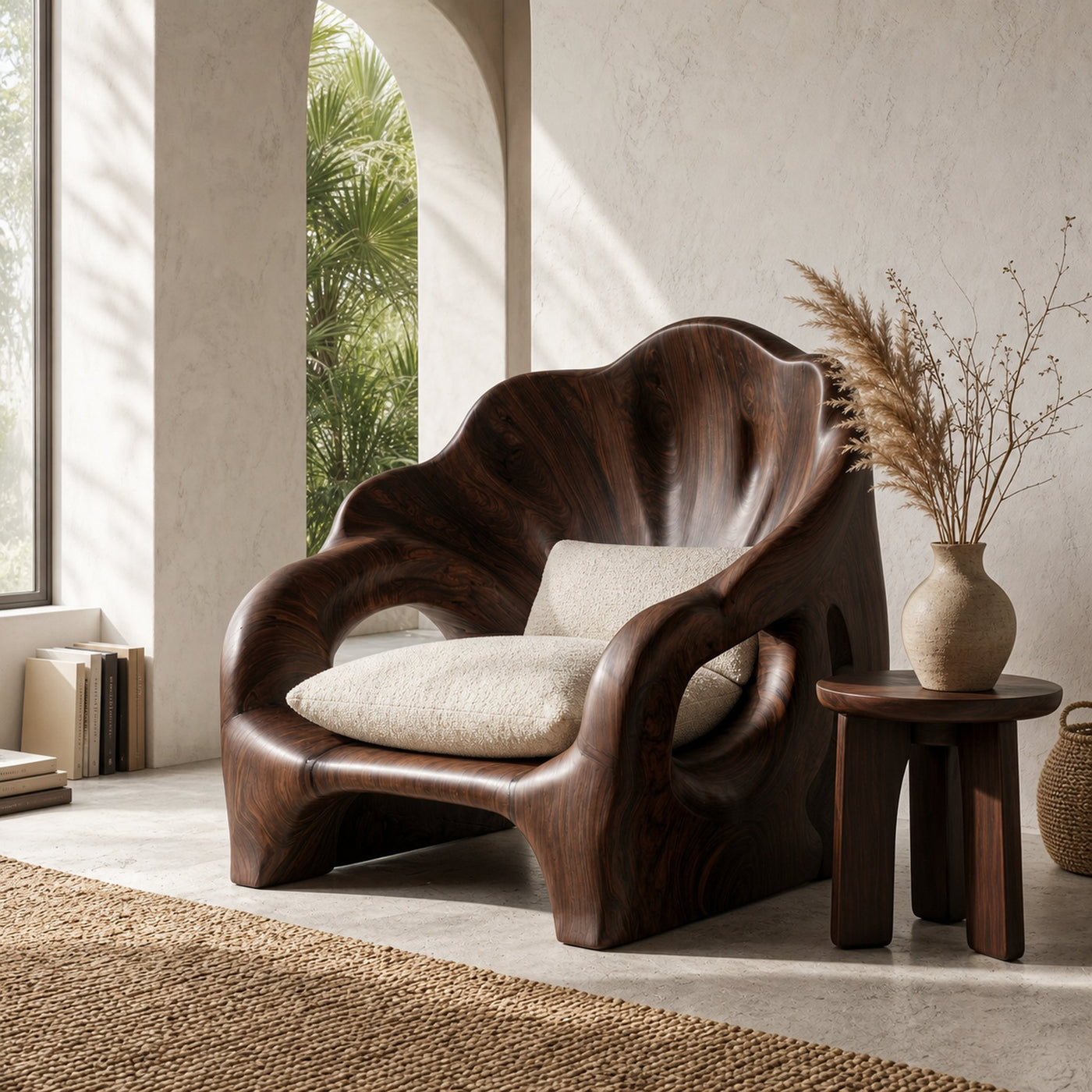 Organic Accent Chair With Artistic Wood Frame For Living Room - product view 7