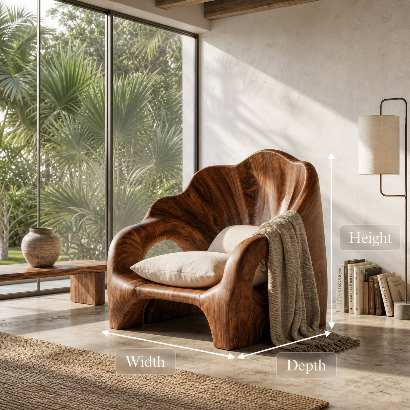 Organic Accent Chair With Artistic Wood Frame For Living Room - product view 8
