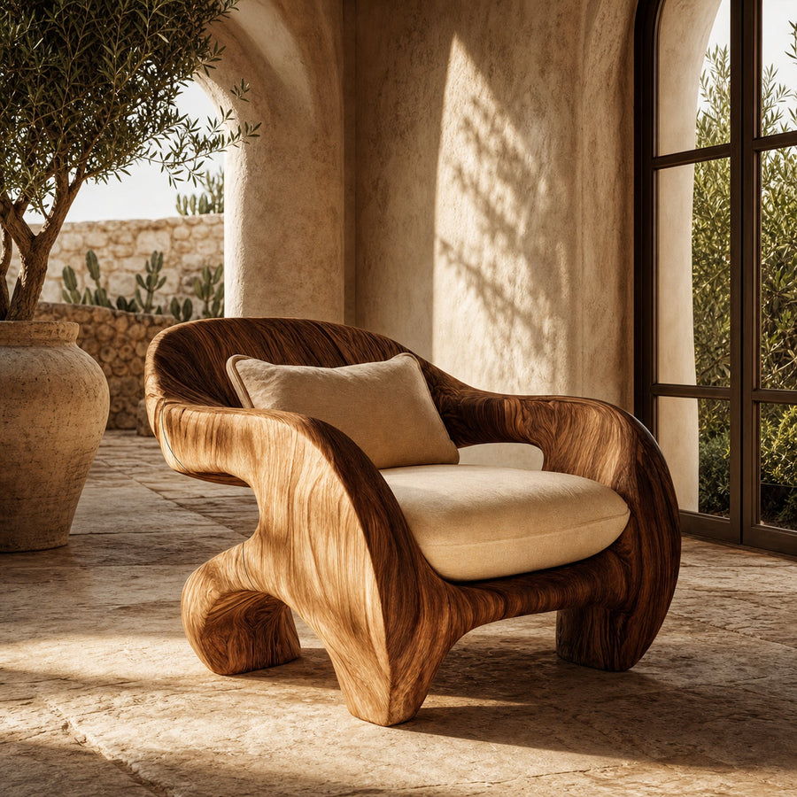 Organic Armchair Sculptural Wood Frame Design For Living Room
