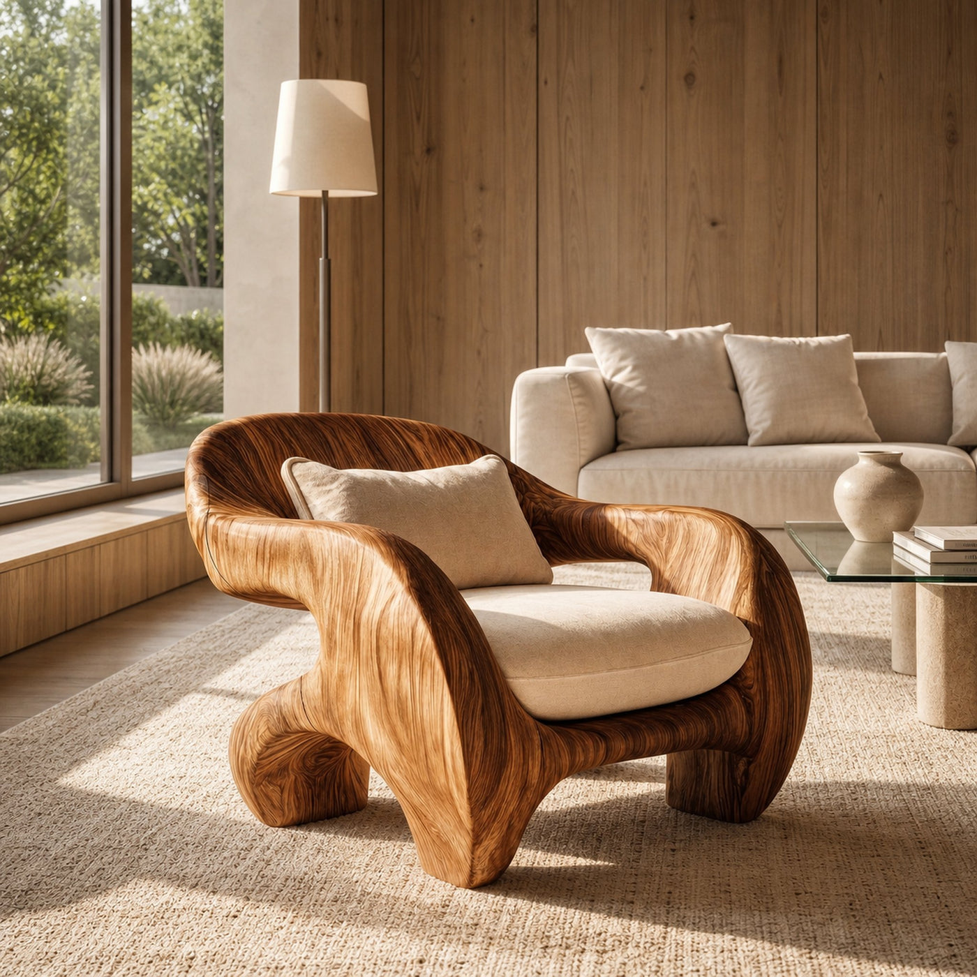 Organic Armchair Sculptural Wood Frame Design For Living Room - product view 6