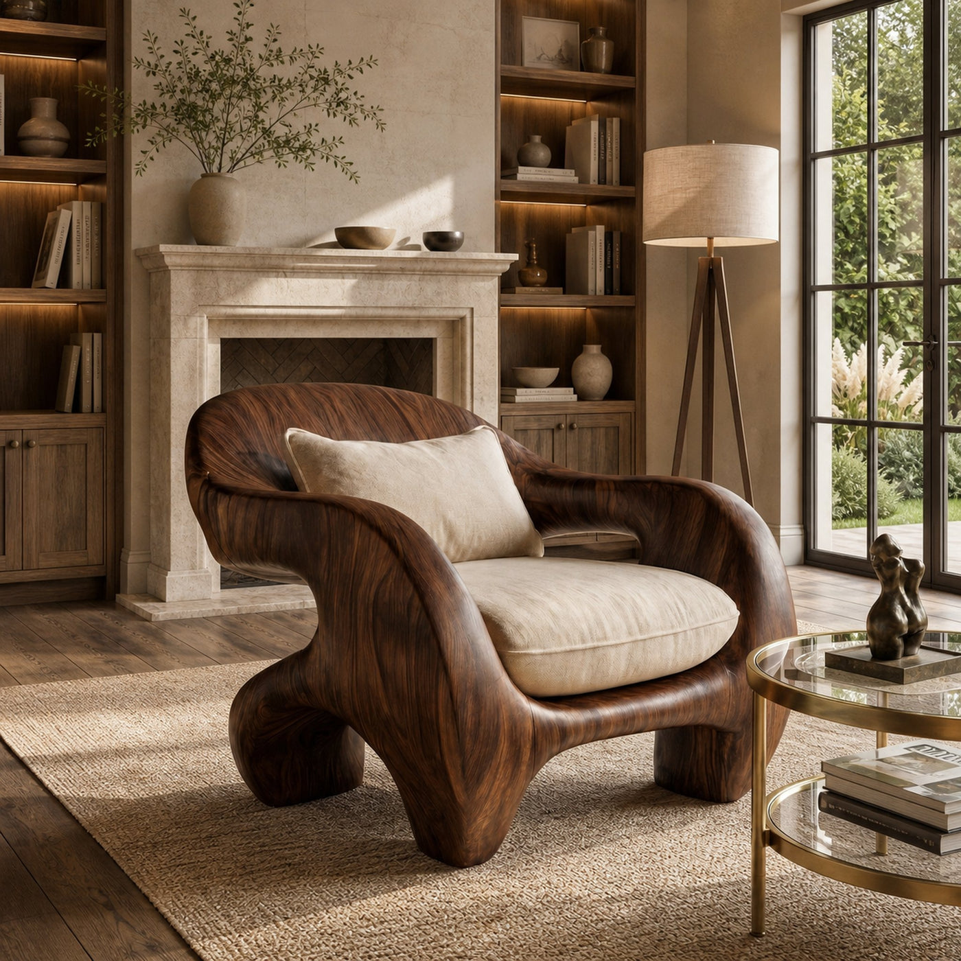Organic Armchair Sculptural Wood Frame Design For Living Room - product view 7