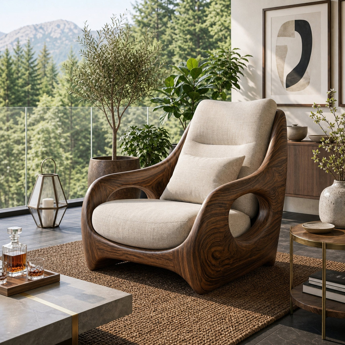 Organic Armchair Smooth Curved For Living Room
