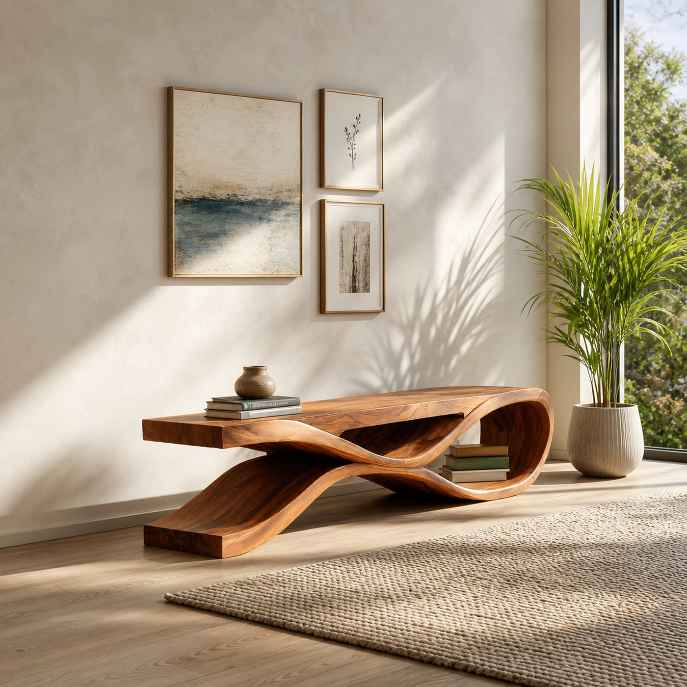 Organic Bench With Flowing Curved For Modern Home Decor