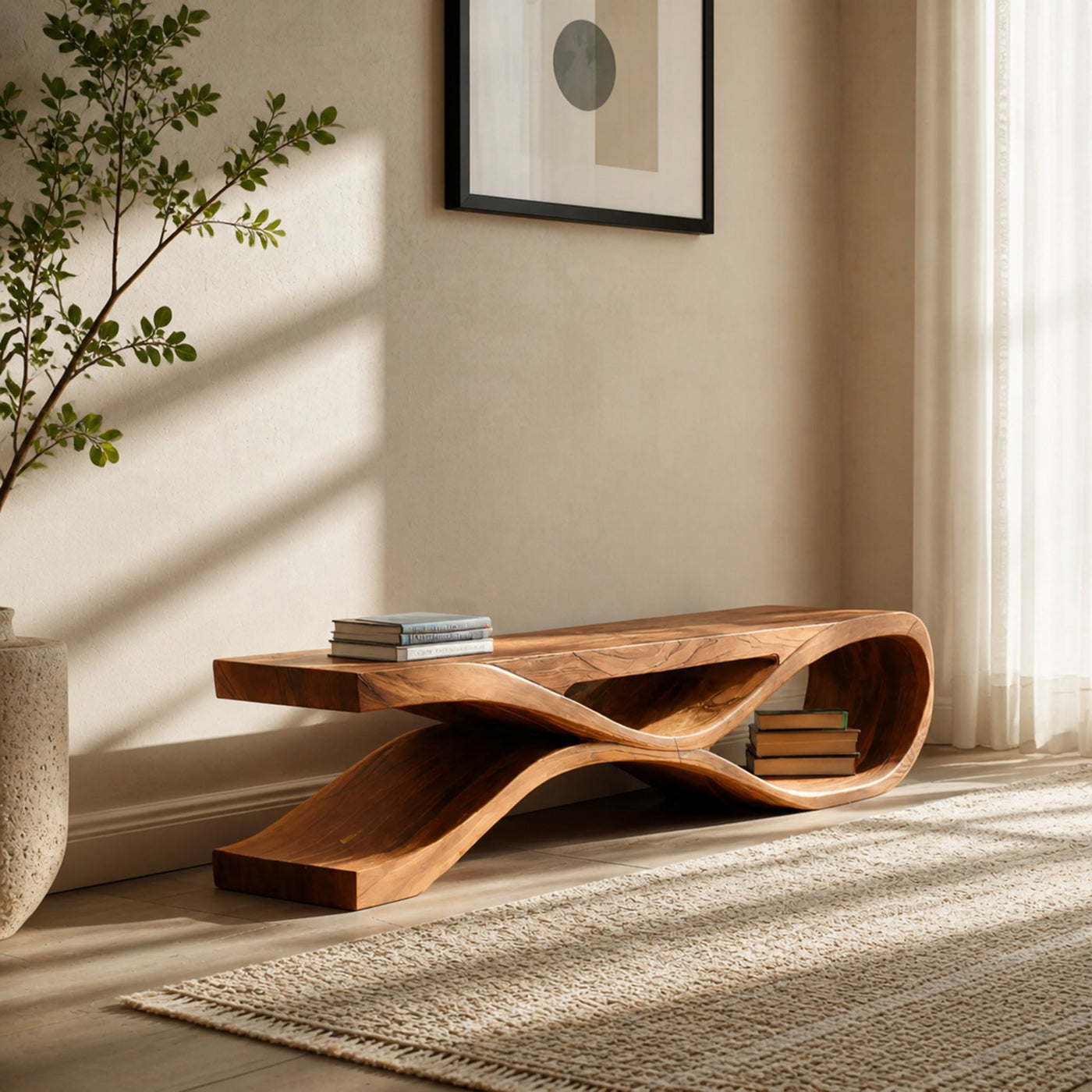 Organic Bench With Flowing Curved For Modern Home Decor - product view 6