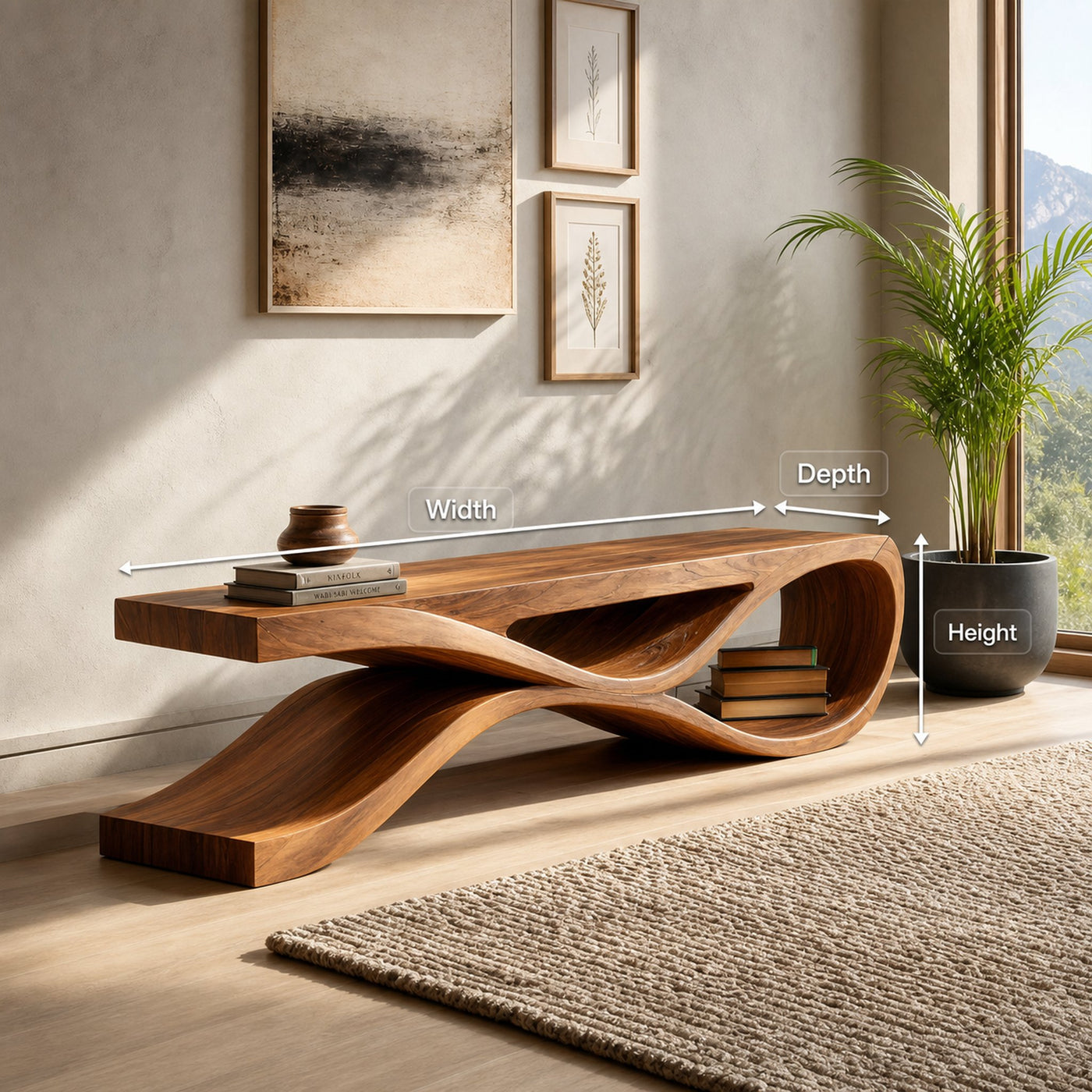 Organic Bench With Flowing Curved For Modern Home Decor - product view 8