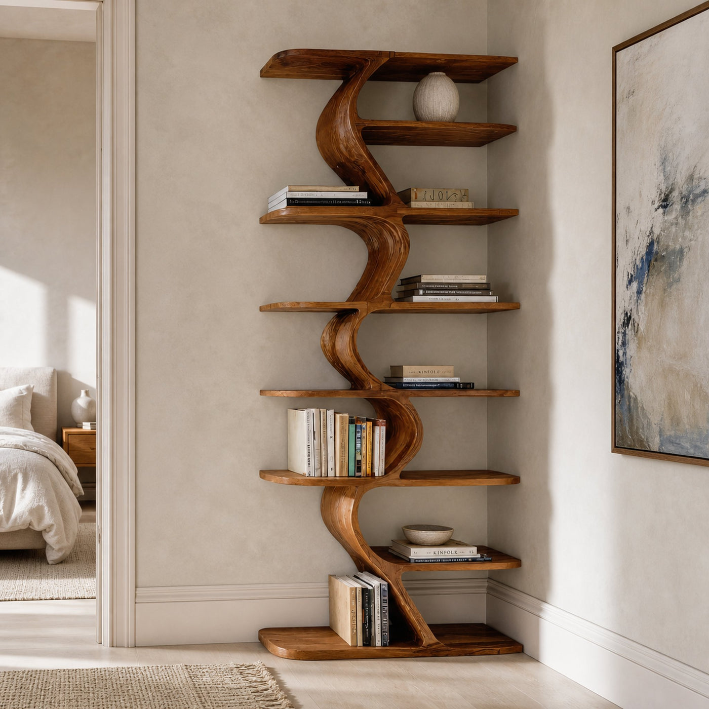 Organic Bookshelf For Living Room Interiors
