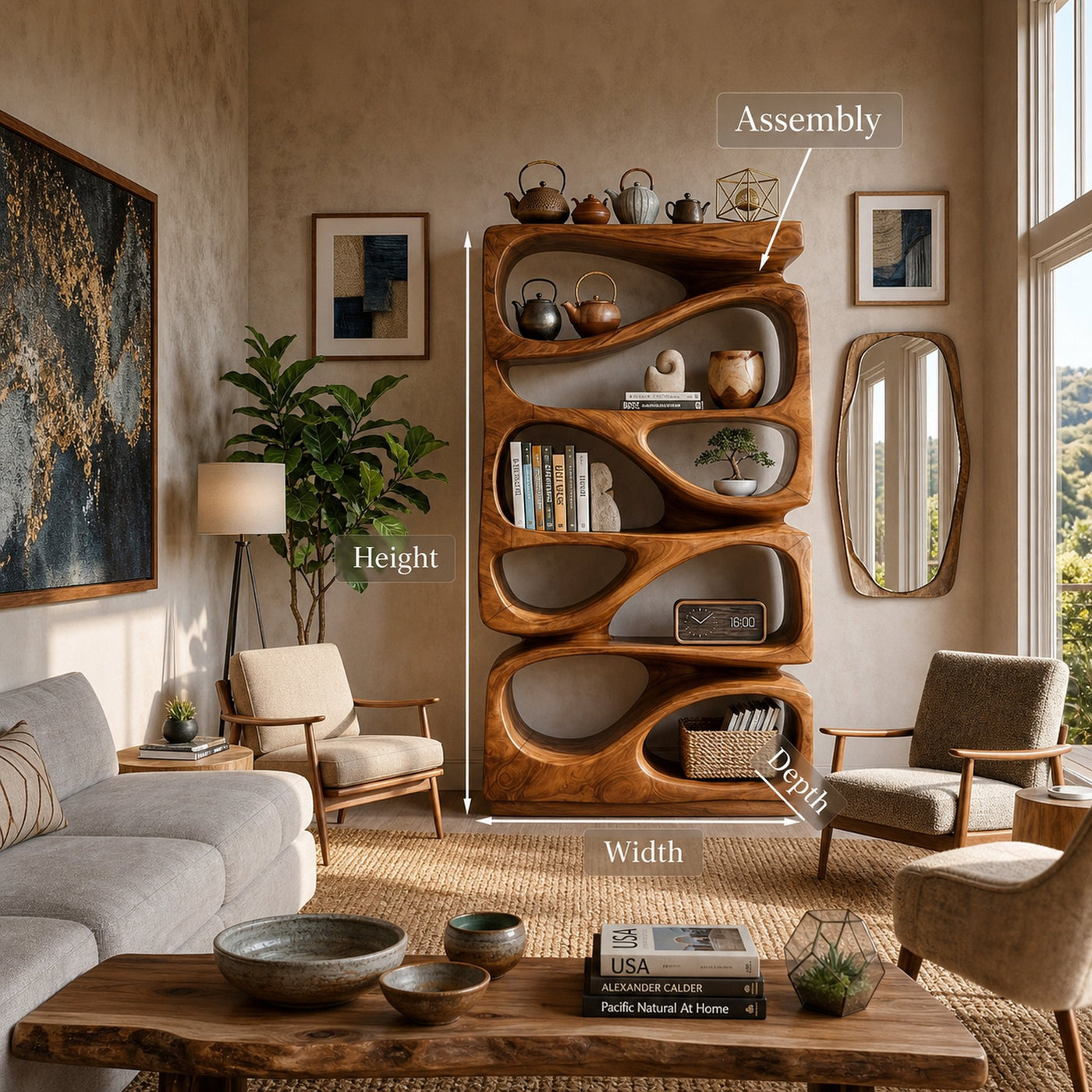 Organic Bookshelf With Display and Storage For Living Room - product view 8