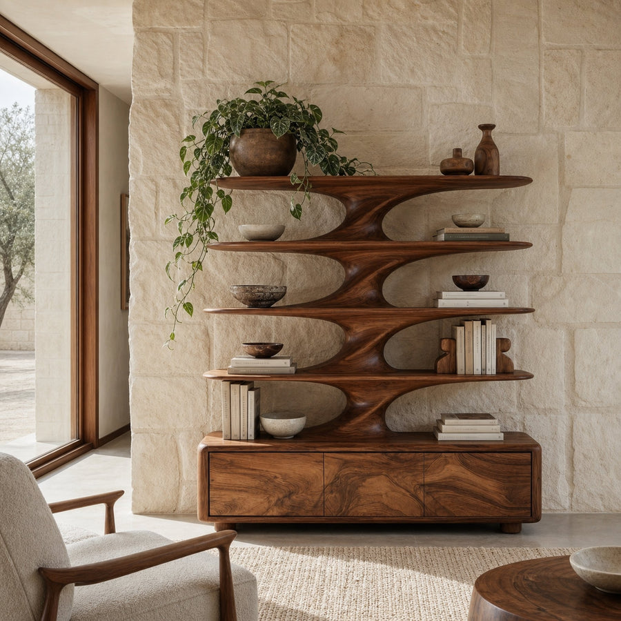Organic Bookshelf With Twisted Tiers For Home Library