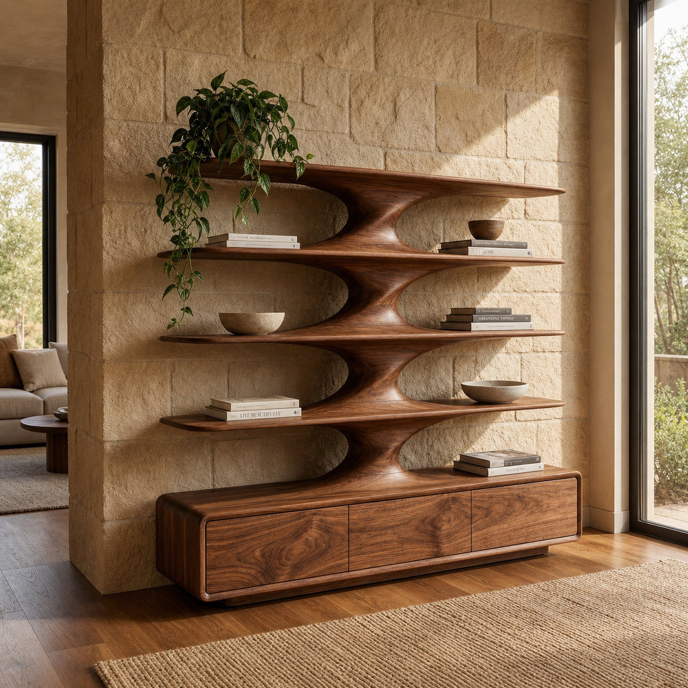 Organic Bookshelf With Twisted Tiers For Home Library - product view 6