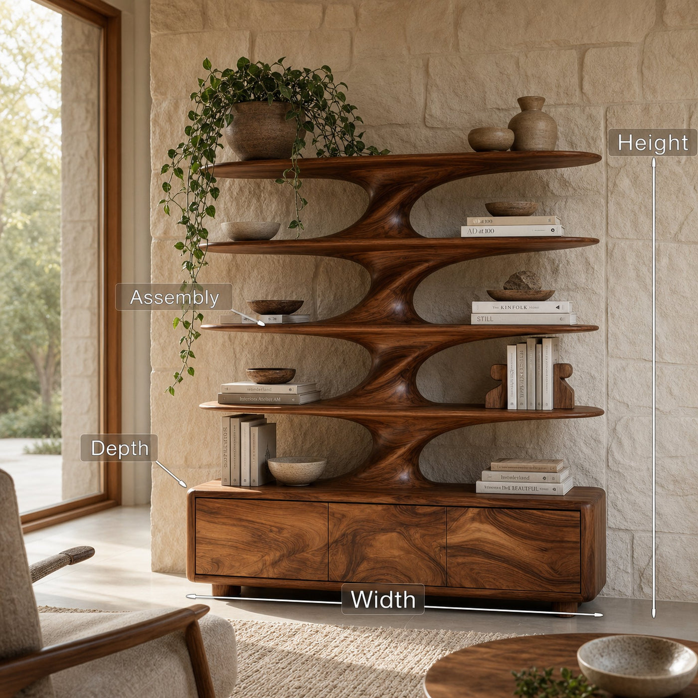 Organic Bookshelf With Twisted Tiers For Home Library - product view 8