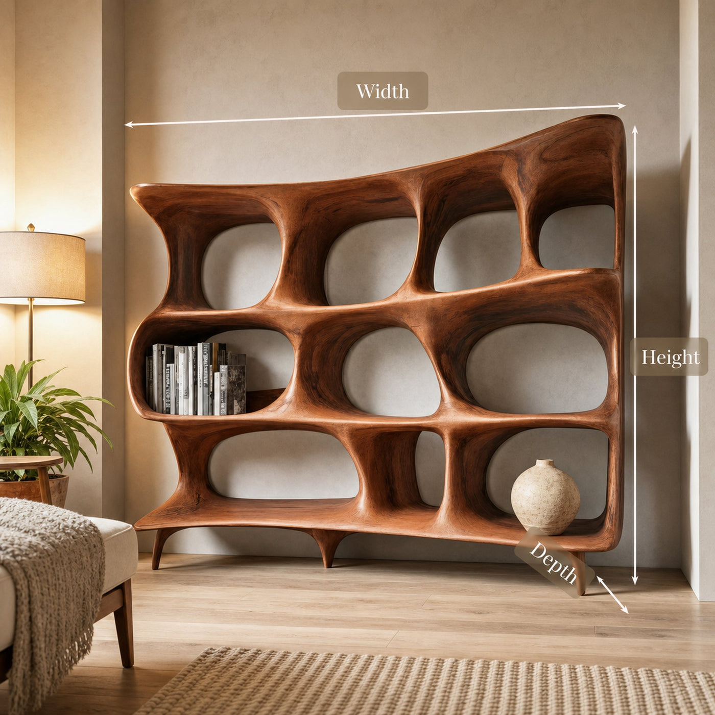 Organic Carved Bookshelf For Living Room Or Office Storage - product view 7