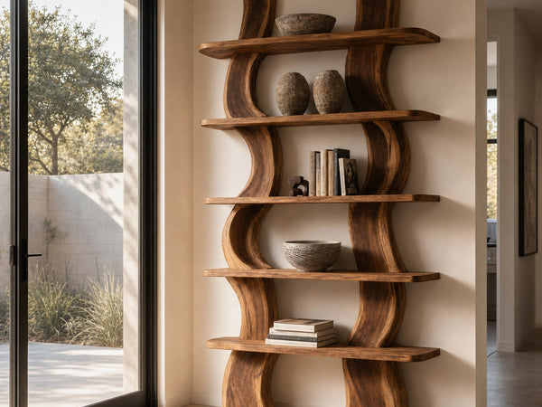 Driftform Spring Solid Wood Bookshelf with Wavy Frame