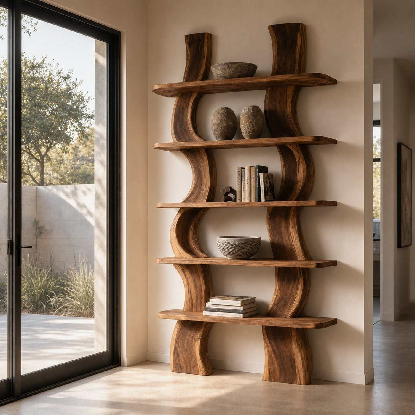 Organic Carved Shelf Storage Display For Home Office