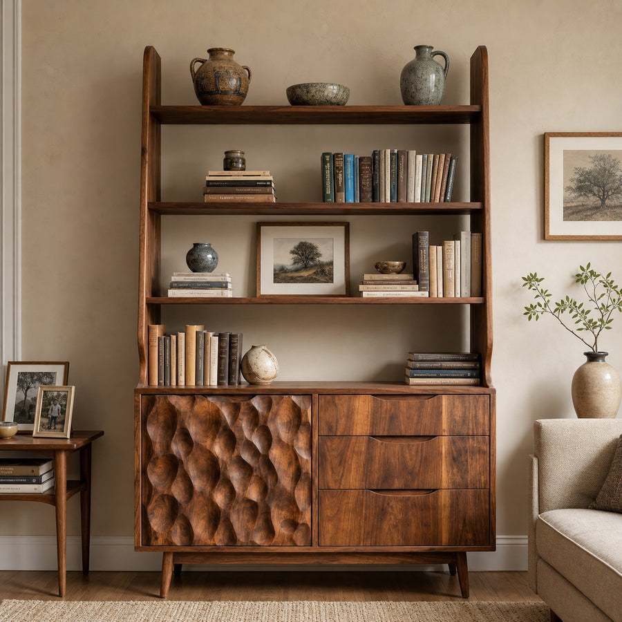 Organic Carved Solid Wood Display Cabinet Bookshelf
