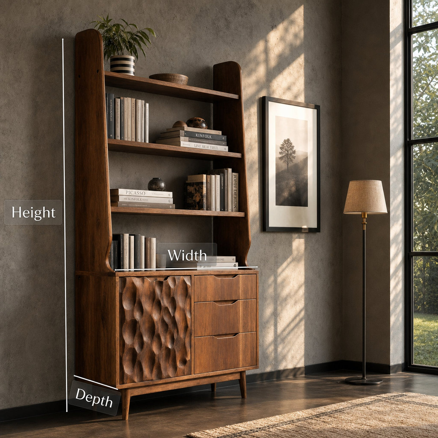 Organic Carved Solid Wood Display Cabinet Bookshelf - product view 7