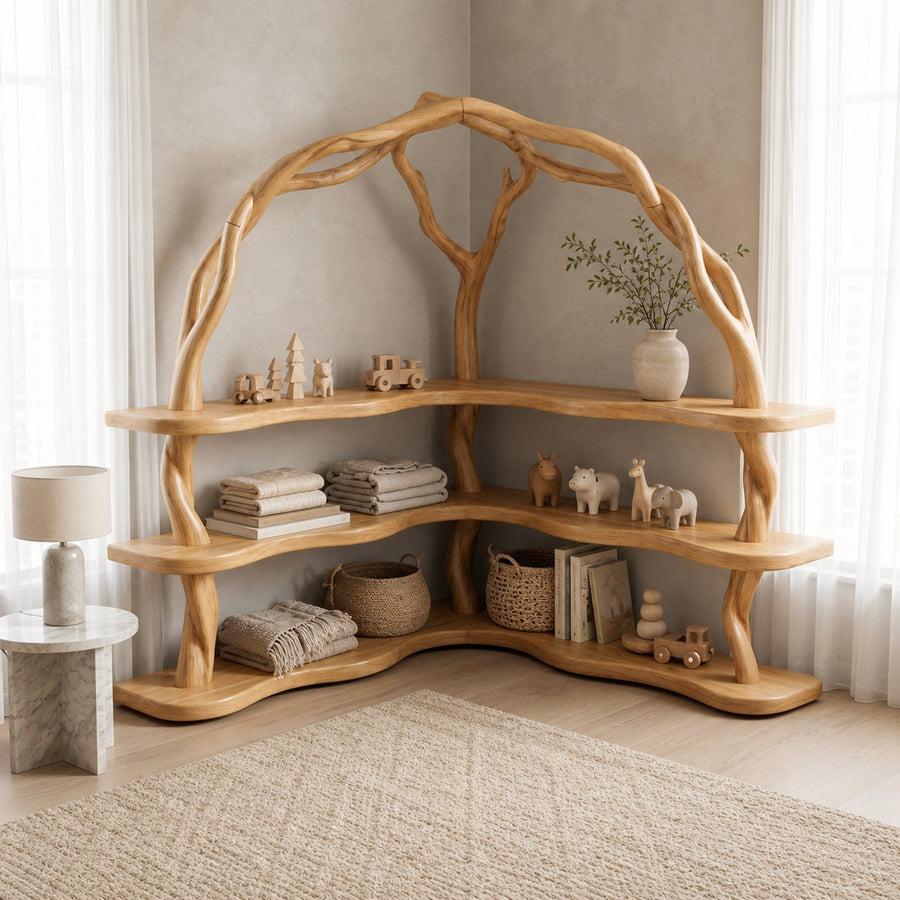 Organic Corner Bookcase With Natural Branch Frame Design For Living Room And Bedroom