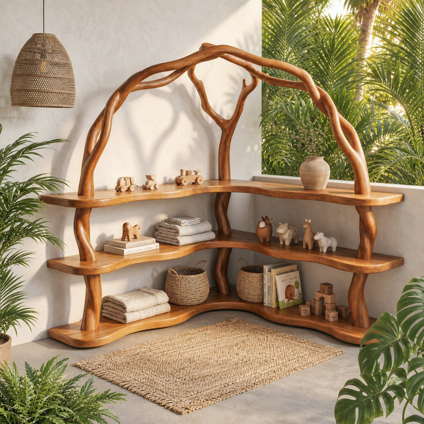 Organic Corner Bookcase With Natural Branch Frame Design For Living Room And Bedroom - product view 6