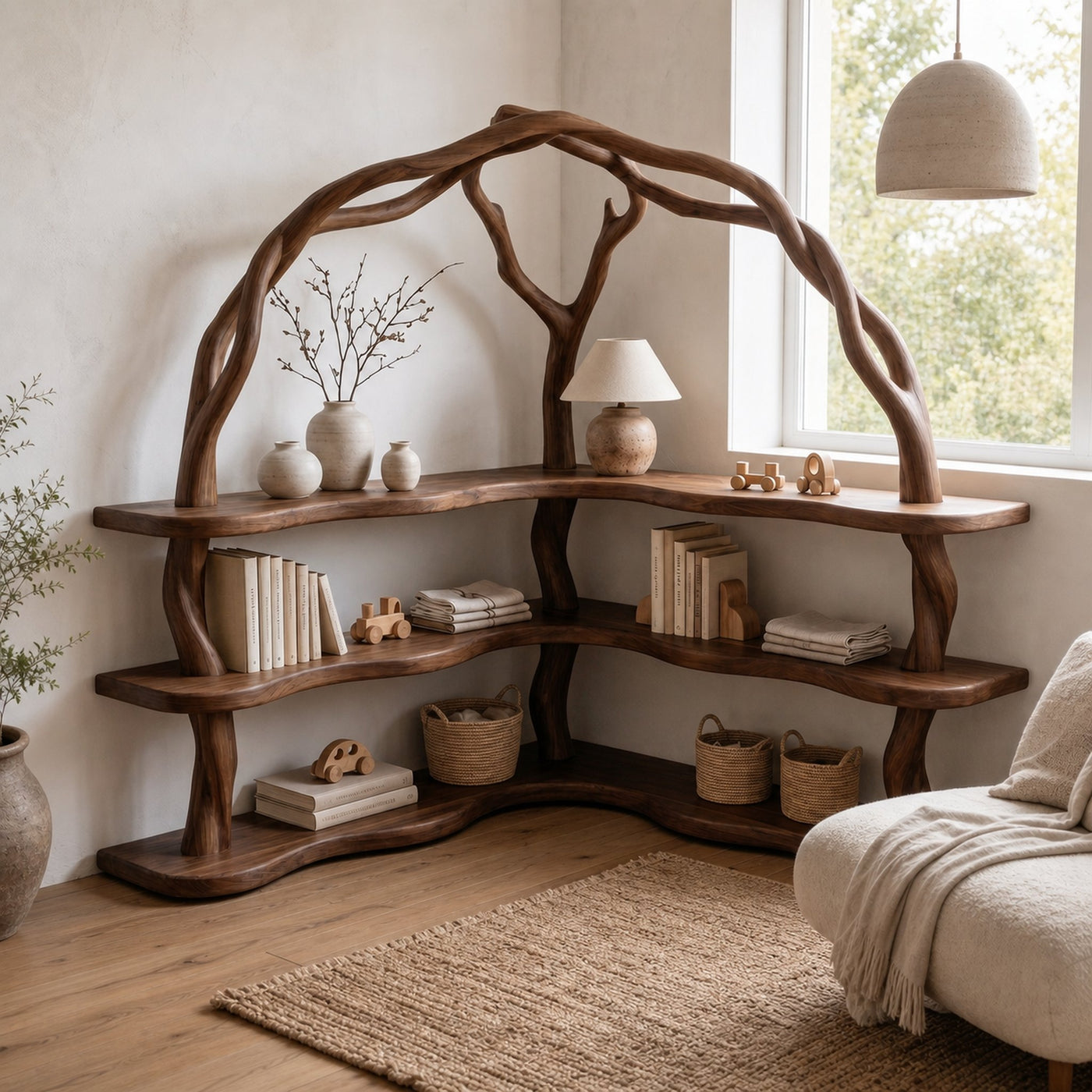 Organic Corner Bookcase With Natural Branch Frame Design For Living Room And Bedroom - product view 7