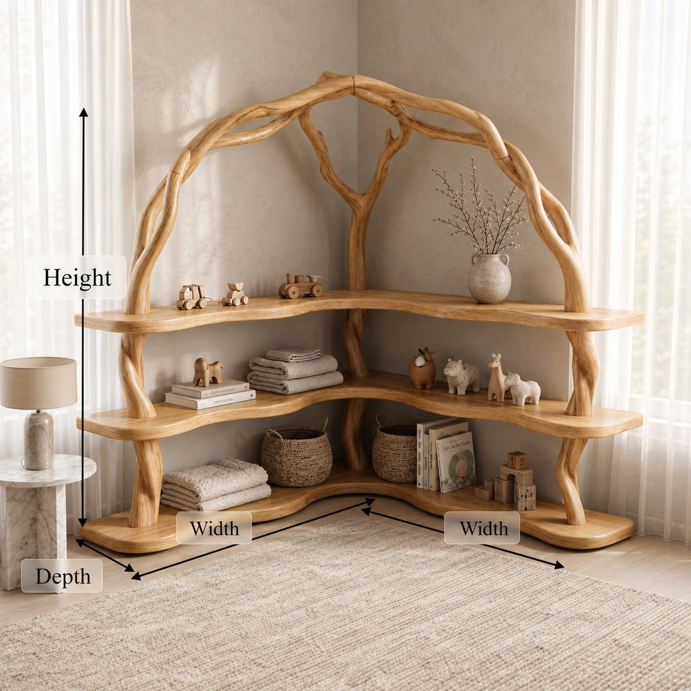 Organic Corner Bookcase With Natural Branch Frame Design For Living Room And Bedroom - product view 8