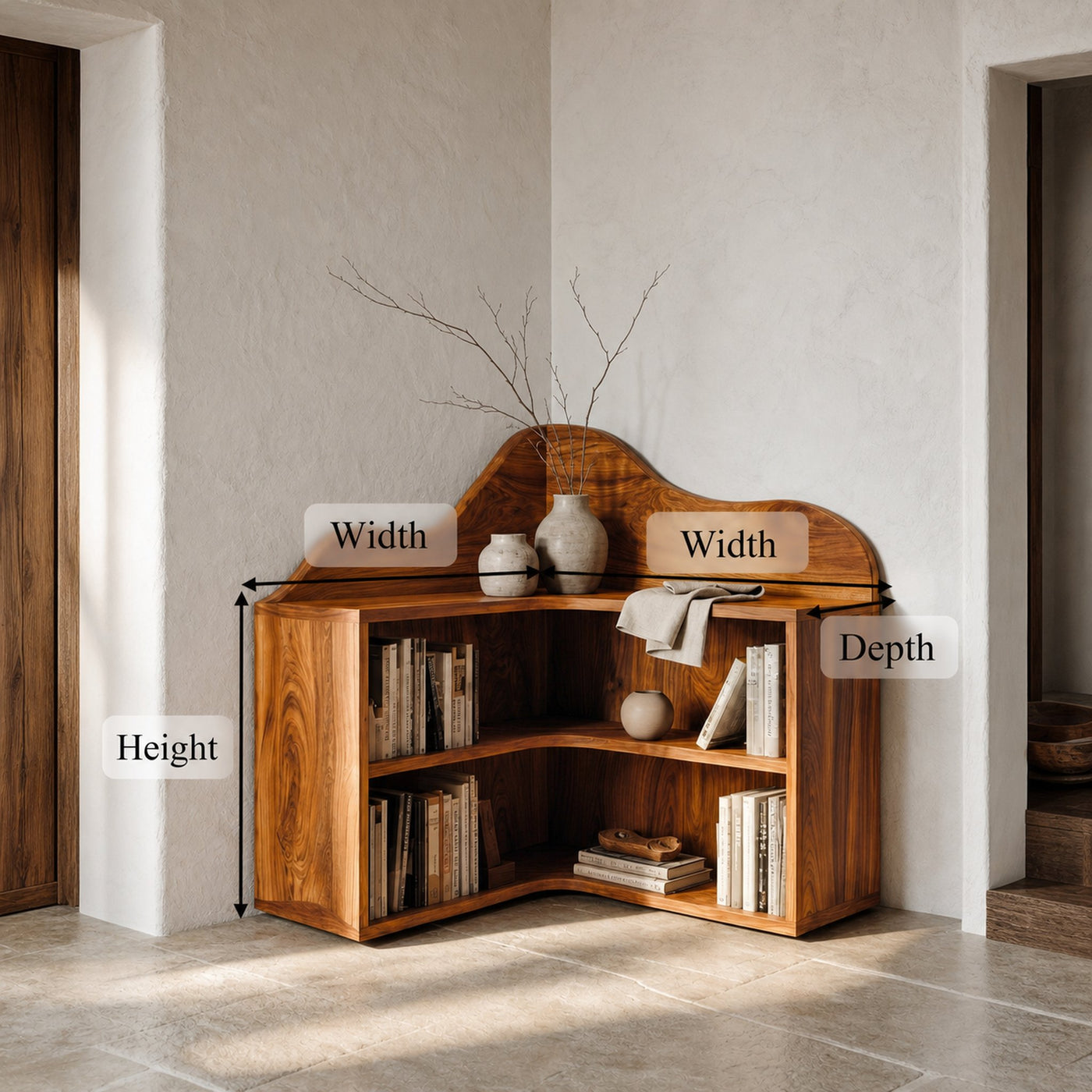 Organic Corner Bookshelf With Sculptural Curved Shelves And Open Storage For Living Room And Bedroom - product view 8