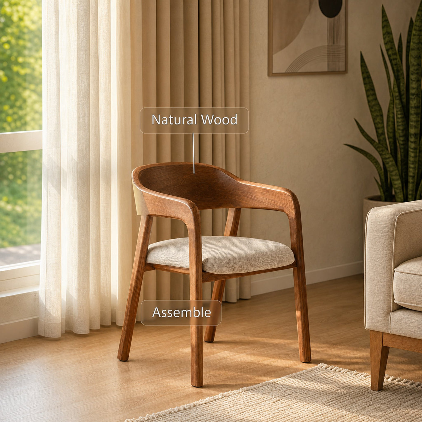 Organic Curved Armchair For Living Room Decor - product view 5