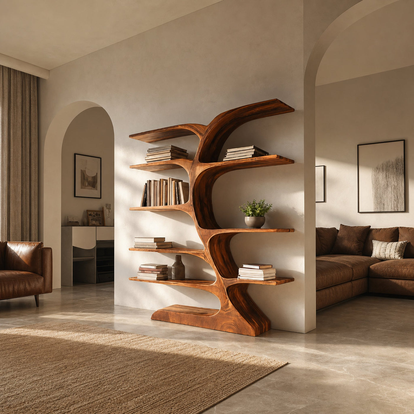 Organic Curved Bookshelf For Open Space