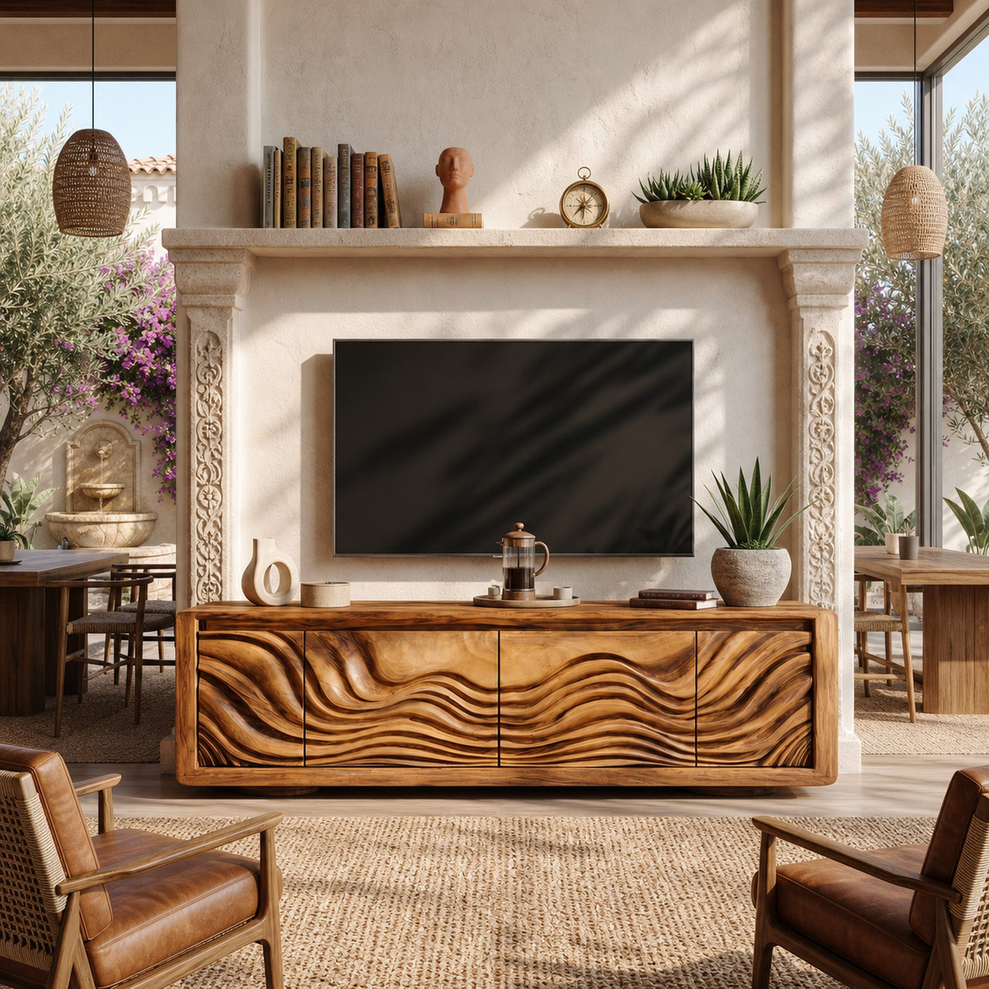 Organic Curved Media Console For Mediterranean Boho Interior - product view 6