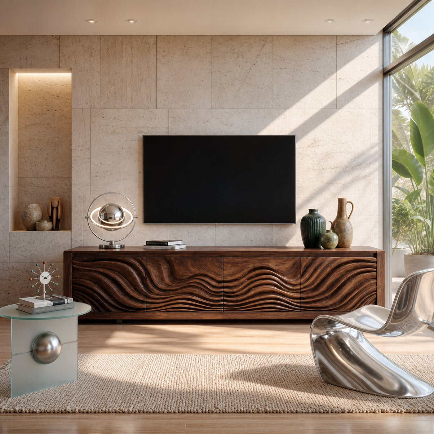 Organic Curved Media Console For Mediterranean Boho Interior - product view 7