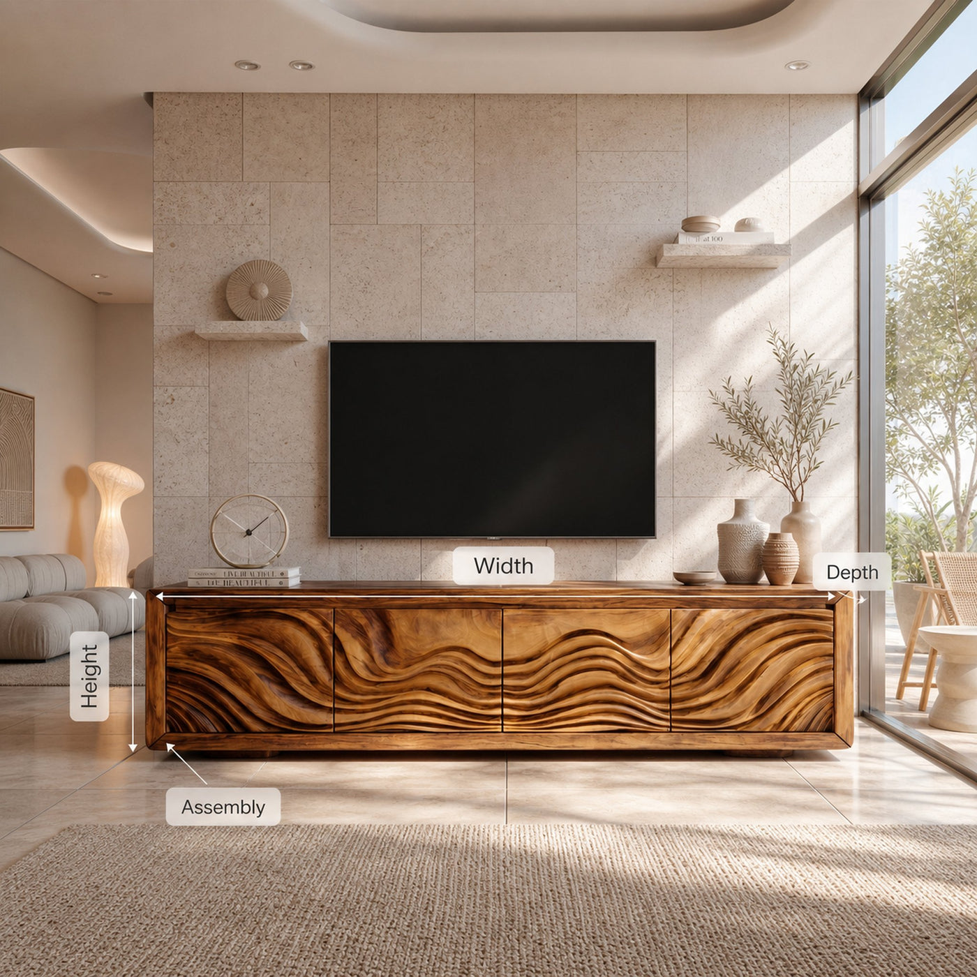 Organic Curved Media Console For Mediterranean Boho Interior - product view 8
