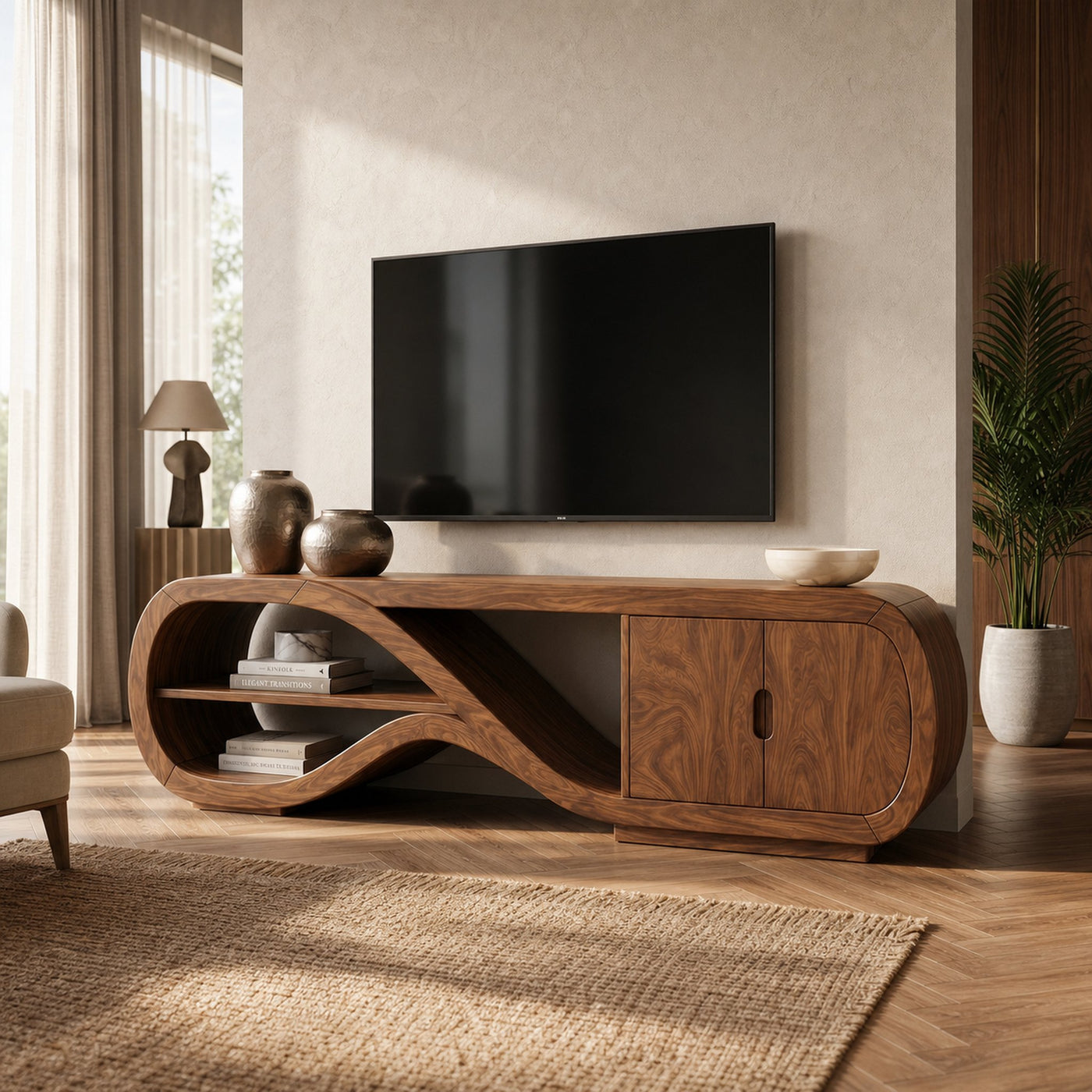 Organic Curved TV Cabinet Contemporary Living Room