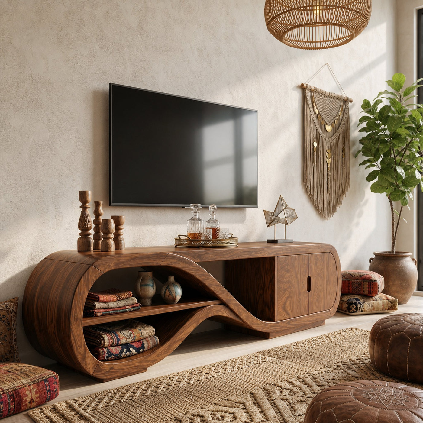 Organic Curved TV Cabinet Contemporary Living Room - product view 6