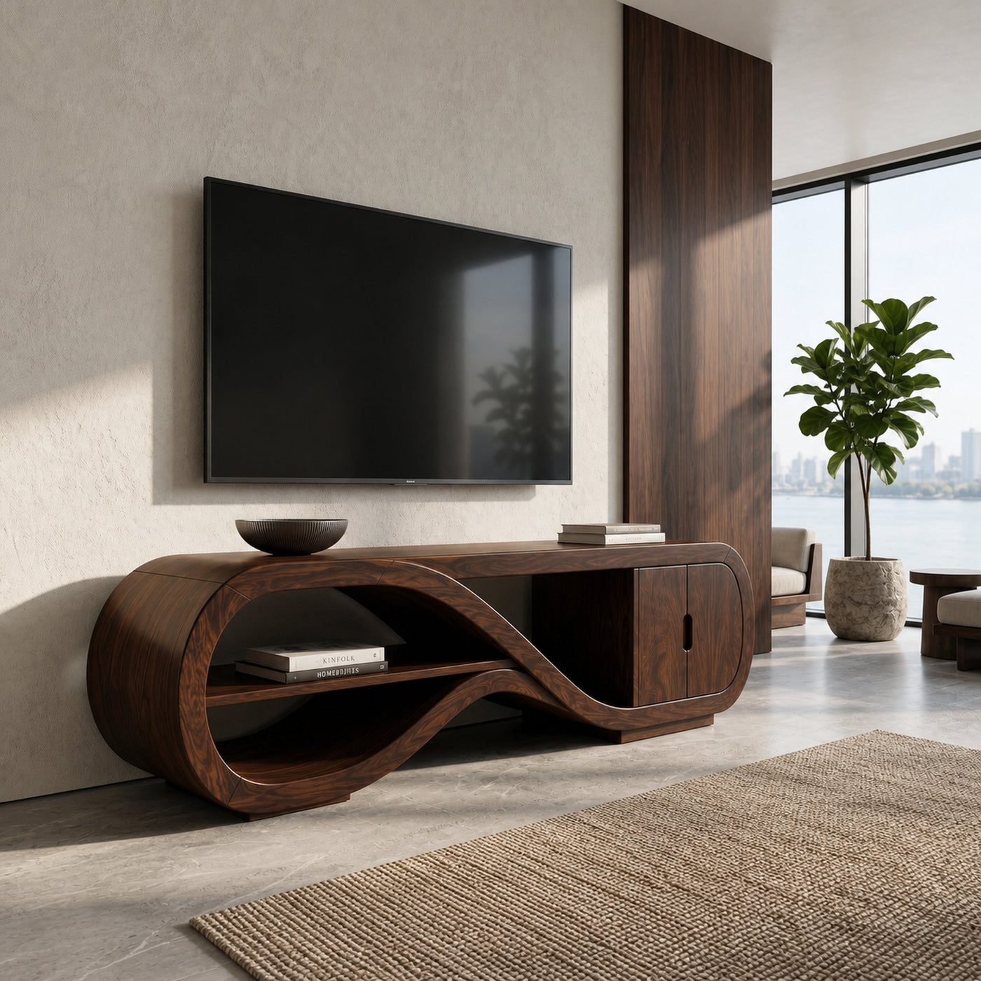 Organic Curved TV Cabinet Contemporary Living Room - product view 7