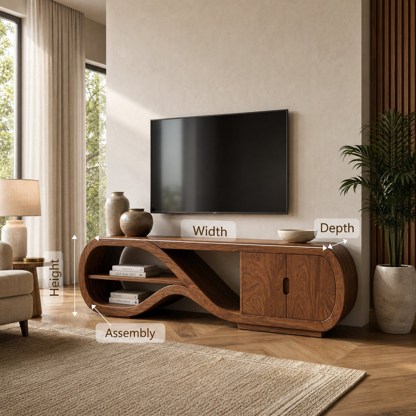 Organic Curved TV Cabinet Contemporary Living Room - product view 8