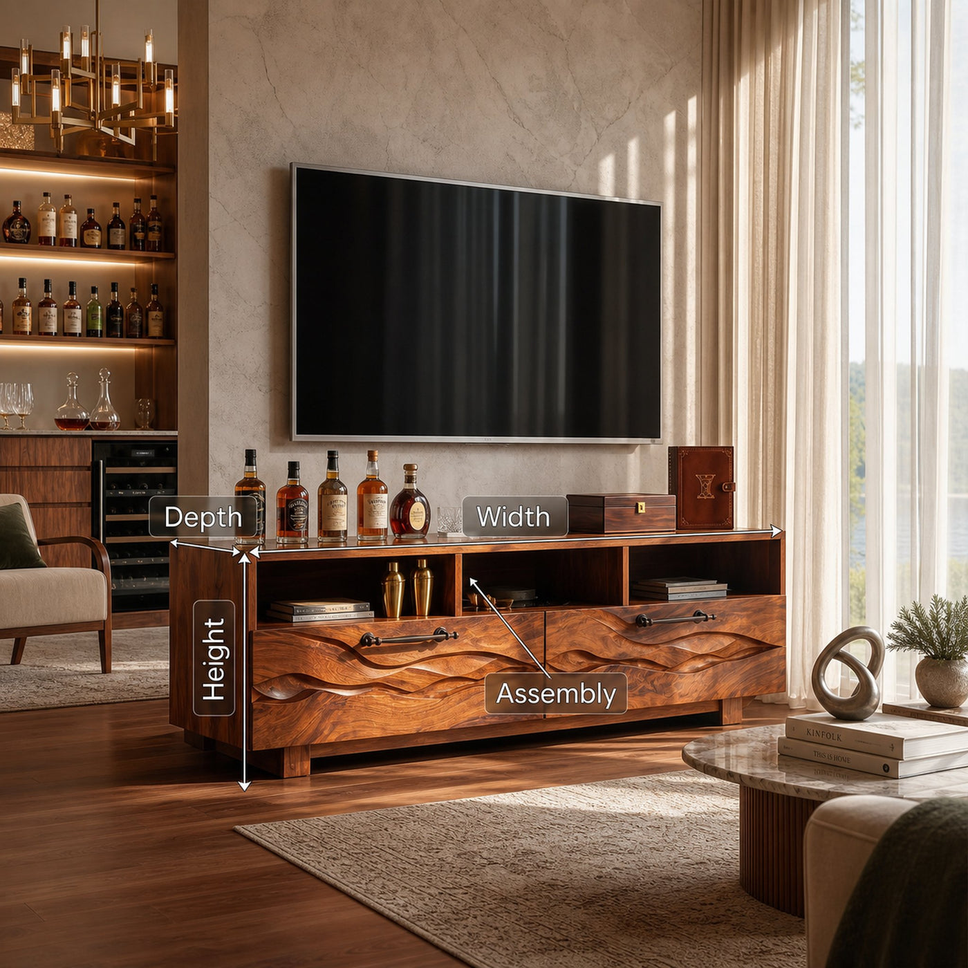 Organic Curved TV Cabinet For Modern Lake House Interior - product view 8