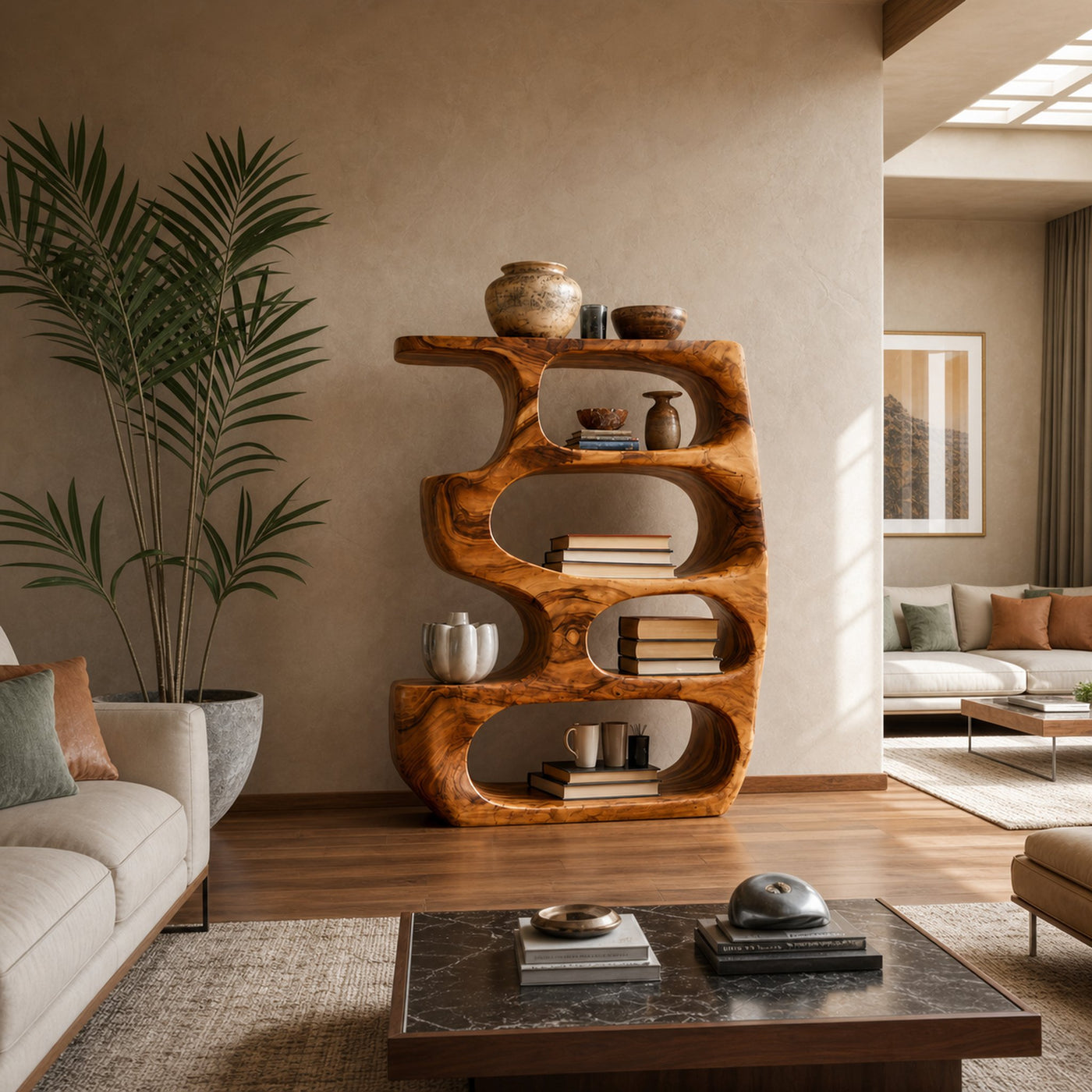 Organic Curved Wooden Bookshelf For Books Decor And Home Organization - product view 6