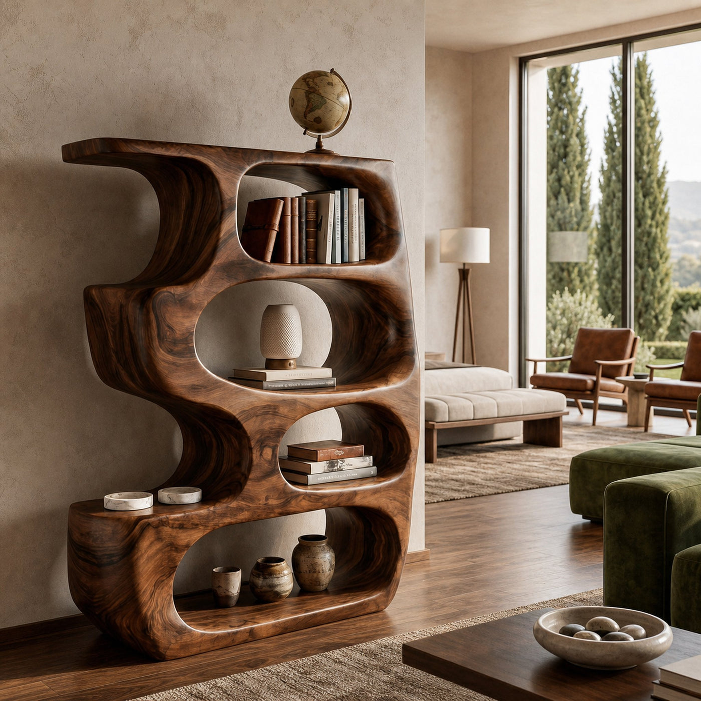Organic Curved Wooden Bookshelf For Books Decor And Home Organization - product view 7